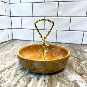 Oregon Myrtlewood Bowl Tray with Gold Handle 6" Wide Vintage MCM Nut Candy Coin